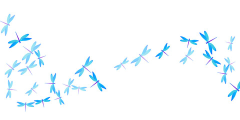 Magic cyan blue dragonfly isolated vector background. Spring little damselflies. Simple dragonfly isolated fantasy wallpaper. Tender wings insects patten. Tropical creatures