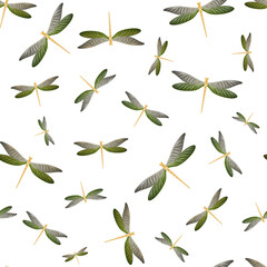 Dragonfly beautiful seamless pattern. Spring clothes fabric print with damselfly insects. Graphic