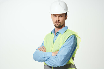 man in construction uniform white helmet safety studio