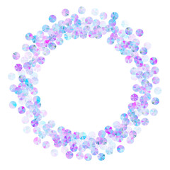 Holographic beads confetti placer vector background. Metallic glowing paillette particles holiday decoration flatlay. Holiday confetti scatter glossy pattern.
