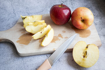 Red apples on a gray background. healthy eating