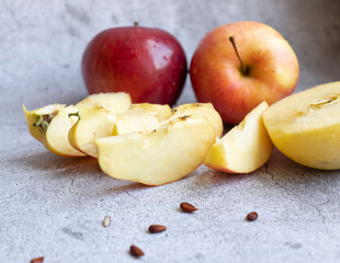 Red apples on a gray background. healthy eating