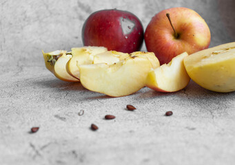 Red apples on a gray background. healthy eating