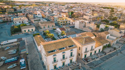 Amazing Panorama of Donnalucata at Dawn from above, Scicli, Ragusa, Sicily, Italy, Europe