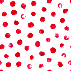 Vector seamless pattern. Red watercolor dots on a white background. Texture for decoration in the grunge style of textile, paper, interior design. 