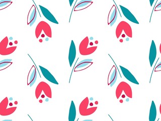 Flower seamless pattern. Hand drawn silhouettes background for textile, wrapping paper, wallpaper, cover design in trandy collage style. Modern vector illustration.