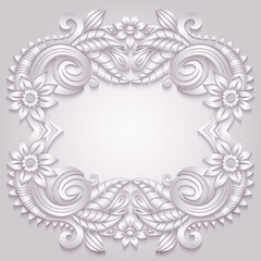 Abstract vector ornamental nature vintage frame. Modern volumetric floral elements.