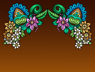 Fototapeta na wymiar Vector abstract ethnic nature hand drawn ornamental colorful border