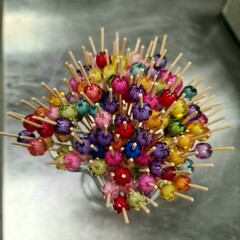 close up of colorful beads