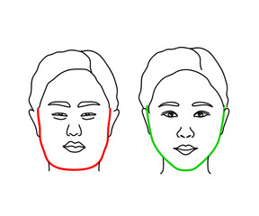 Woman face on isolated background. Plastic surgery. Vector illustration.
