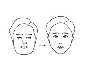 Woman face on isolated background. Plastic surgery. Vector illustration.
