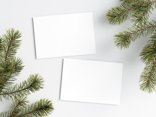 christmas card mockup with fir branches