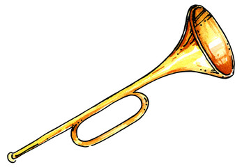 hand draw trumpet, watercolor illustration, sketch