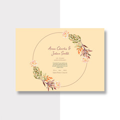 Elegant wedding invitation card with hand drawing soft flower and leaves, married card template