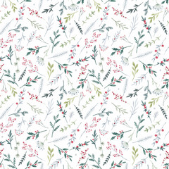 Beautiful vector floral seamless pattern with cute watercolor hand drawn wild flowers. Stock illustration.