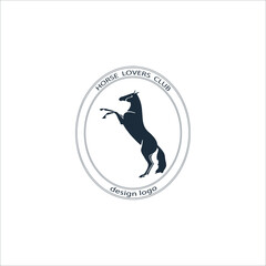 Fototapeta premium Logo design in an oval frame, horse stands on its hind legs