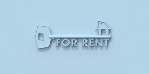 Blue house key for rent concept 3D