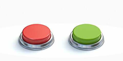 Red and green buttons made of metal and plastic 3D