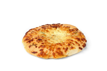 Sliced cheese bread (focaccia) isolated on white background.