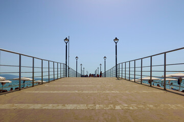 Sunny Beach, Bulgaria. Pier in Sunny Beach Resort. Jetty for pedestrians and tourists