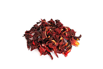 Hibiscus. Red hibiscus leaves isolated on a white background. Karkade. Karkade tea.