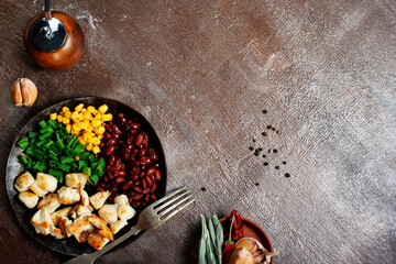 ingredients for chilli corn carne: bean, corn, other vegetables