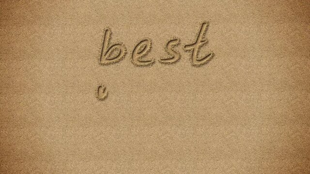 An animation of writing "Best mom ever!" written in the sand.