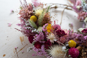 東京のフローリストの工房、ドライフラワーを一つ一つ丁寧に組み上げる職人技。


The craftsmanship of carefully assembling dried flowers one by one at the Florist workshop in Tokyo.

在东京的花店工坊，一朵一朵精心组装干花的手艺。
