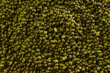 Agricultural products background. Texture of green beans mung bean. Vegetarian and vegan organic...
