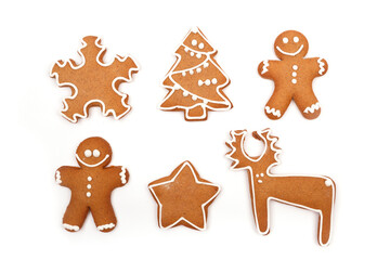 Christmas Ginger and Honey cookies on isolated white background