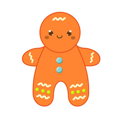 Christmas gingerbread man cookie. New year icon, clip art