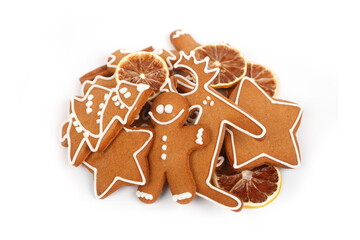 Christmas Ginger and Honey cookies on isolated white background