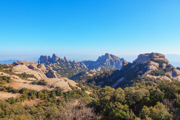 Fototapeta premium Montserrat mountain range . View from the highest peak Sant Jeroni