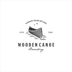 Row Boat Canoe Wooden Logo Design Vector Image