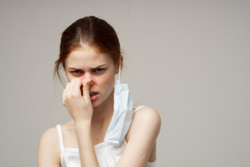 woman medical face mask cold isolated background