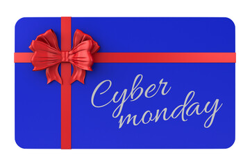 gift card with text cyber monday on white background. Isolated 3D illustration