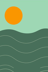 Sunrise in the sea Modern art, Modern Abstraction, Сontemporary Art, Modern Art, abstract background with waves (AI collage of 5 formats )
