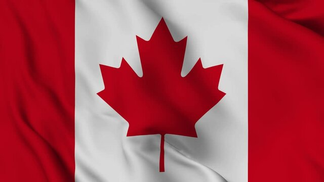 Canada flag blowing in the wind Full horizontal background. Canadian National Banner Waving in Smooth small waves. Slow motion Video 