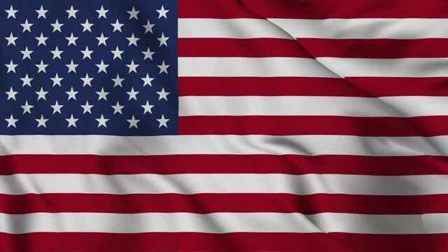 American Flag Waving in the wind. USA Flag Horizontal  Full Background. Wavy Red White Stripes and Stars. Slow Motion  
