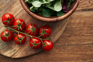 a plate of lettuce cherry tomatoes cooking ingredients organic healthy food
