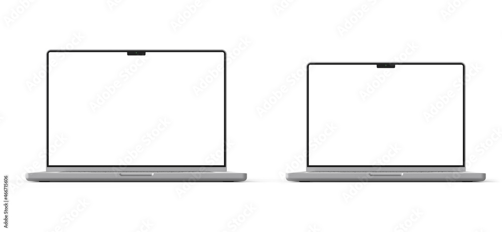 Fototapete laptop blank screen display mockup 3d rendering two difference size front view on the white backgrou