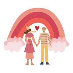  Valentine vector illustration with a romantic couple. Bright design for web, print, stickers, logo, template, etc. 