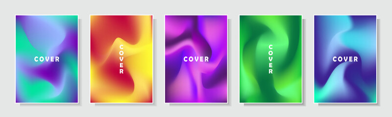 gradation mesh style futuristic cover template, abstract fluid pattern, set collection design vector
