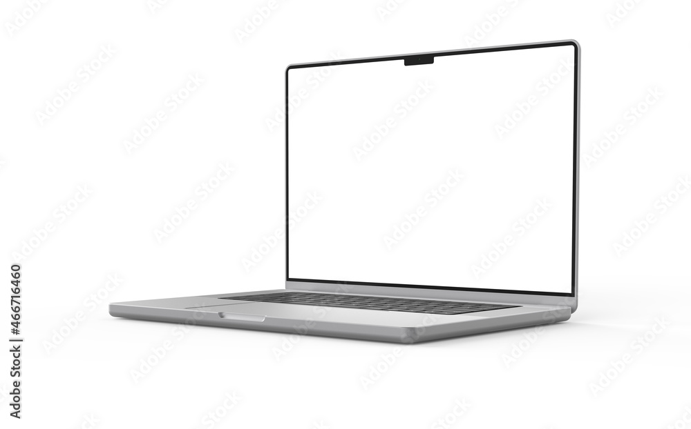 Poster laptop blank screen display mockup 3d rendering perspective view on the white background