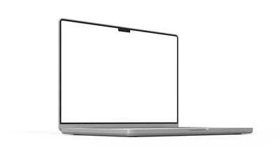 Laptop blank screen display mockup 3d rendering perspective view on the white background
