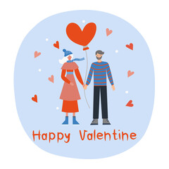  Valentine vector illustration with a romantic couple. Bright design for web, print, stickers, logo, template, etc. 