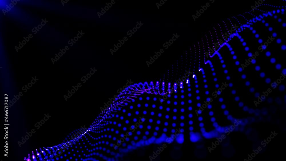 Poster abstract seamless loop of mesh glowing blue purple dots digital luxurious sparkling wave particles f