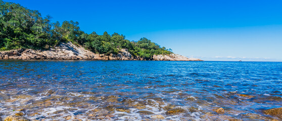 Panorama of a wonderful bay with piercing blue water at Cape Ann, Massachusetts, USA