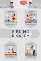 Fototapeta premium Sibling rivalry flat color vector infographic template. Children fighting. Poster with text, PPT page concept design with cartoon characters. Creative data visualization. Info banner idea