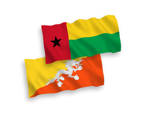 Flags of Republic of Guinea Bissau and Kingdom of Bhutan on a white background